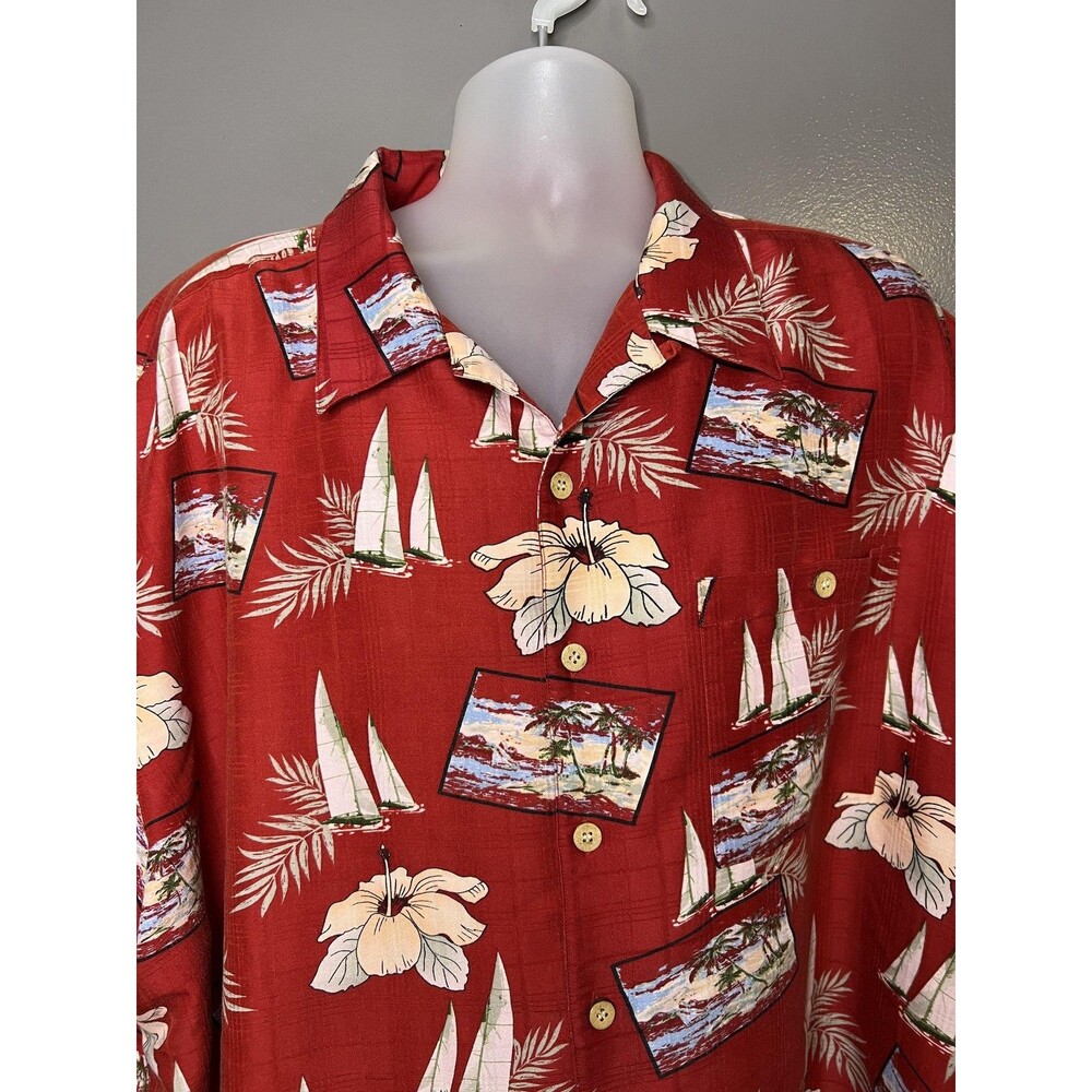 Joe Marlin Shirt Mens Big 4X Red Hawaiian Floral Sailboat Button Up Casual